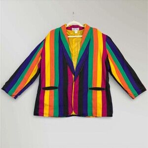 Vintage Women's Blazer Alex Tala Rainbow Striped Colorful 80s 90s Jacket Size 14